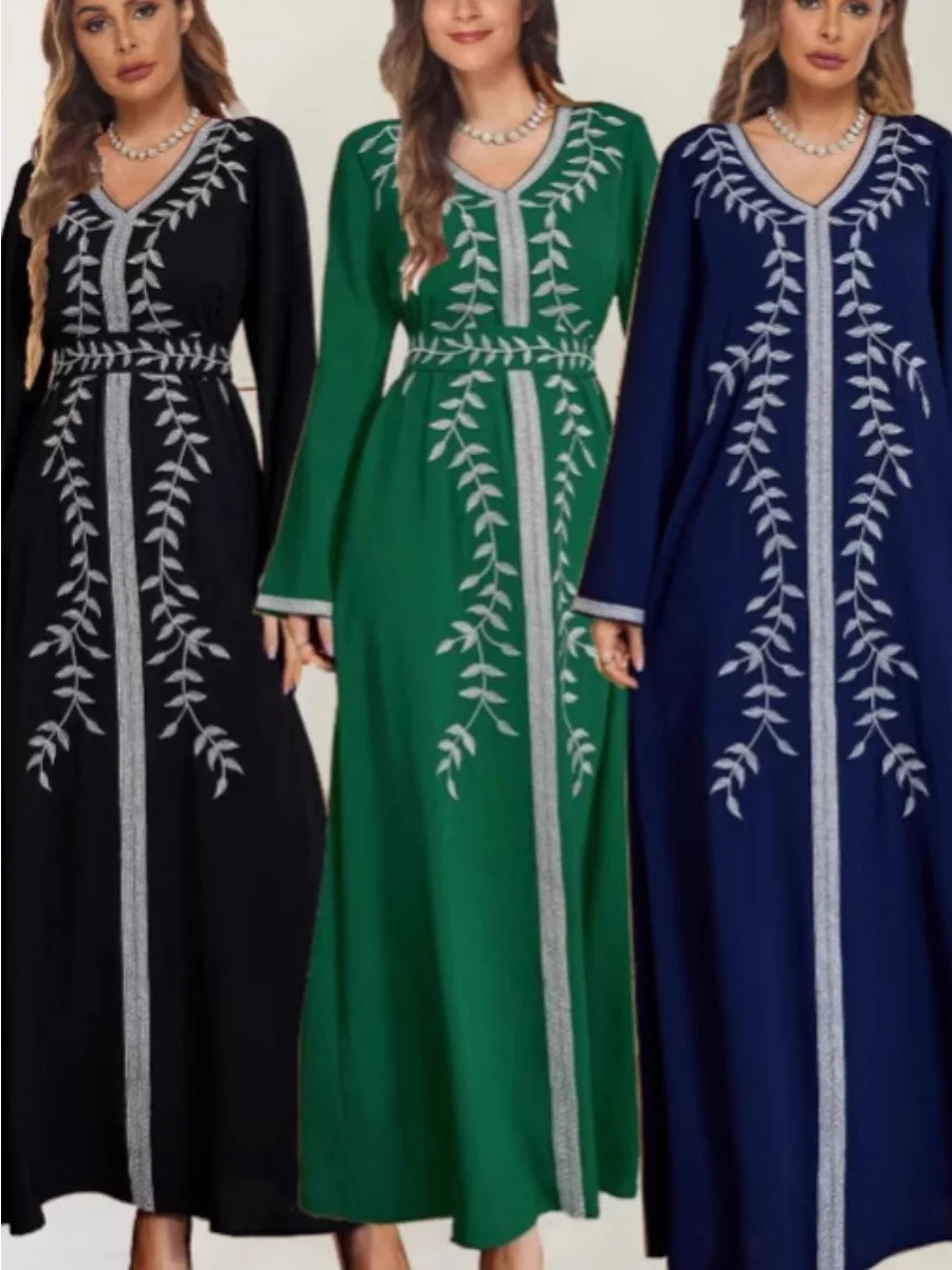 Eid Muslim Party Dress for Women Arab Abaya Jalabiya Embroidery Long Dresses Kaftan Vestidos Dubai Ramadan Morocco Sashes Robe
