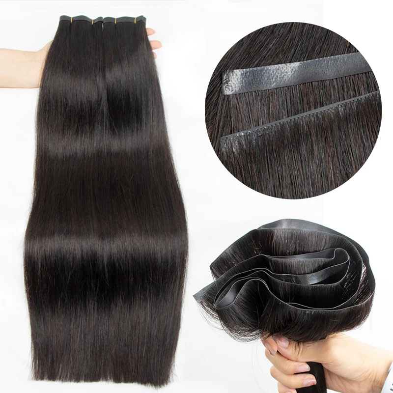 Invisible Long Tape PU Weft Human Hair Bundles Real Natural Hair Seamless & Glueless Injected Tape In Extensions Thick Ends human hair extensions