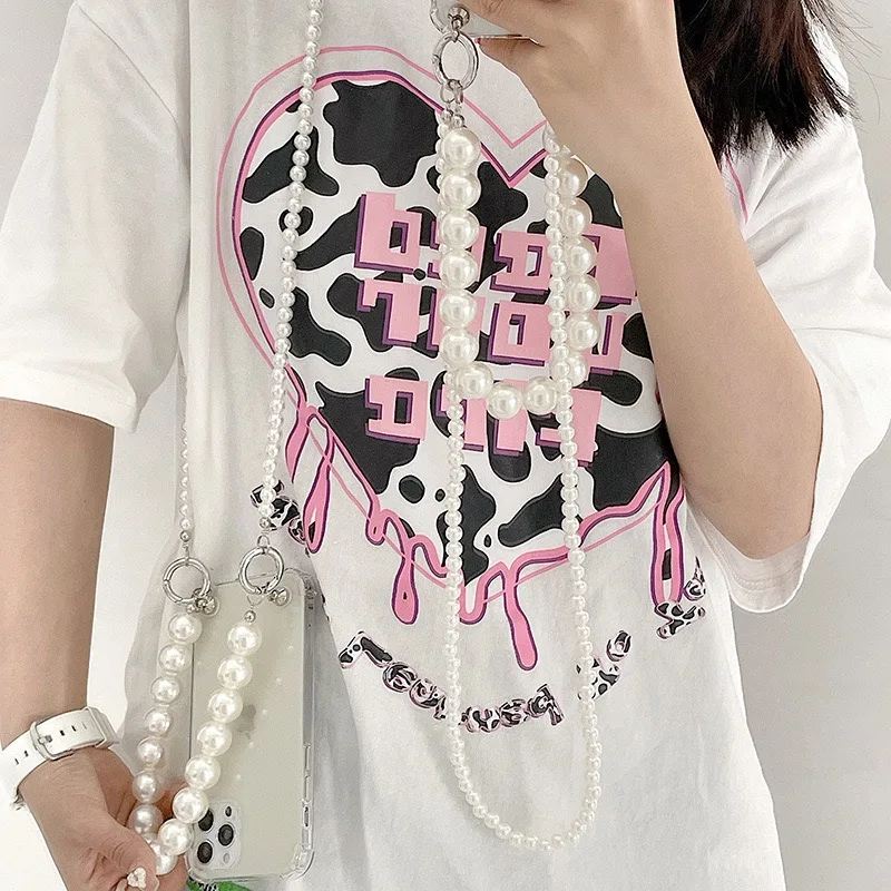 Elegant Pearl Strap Crossbody Lanyard Phone Case with Soft Cover and Bracelet Necklace