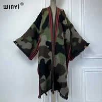 WINYI camouflage colour African women winter kimono long sleeve OverCoat abaya dubai luxury Open Front Long Cardigan party dress 1