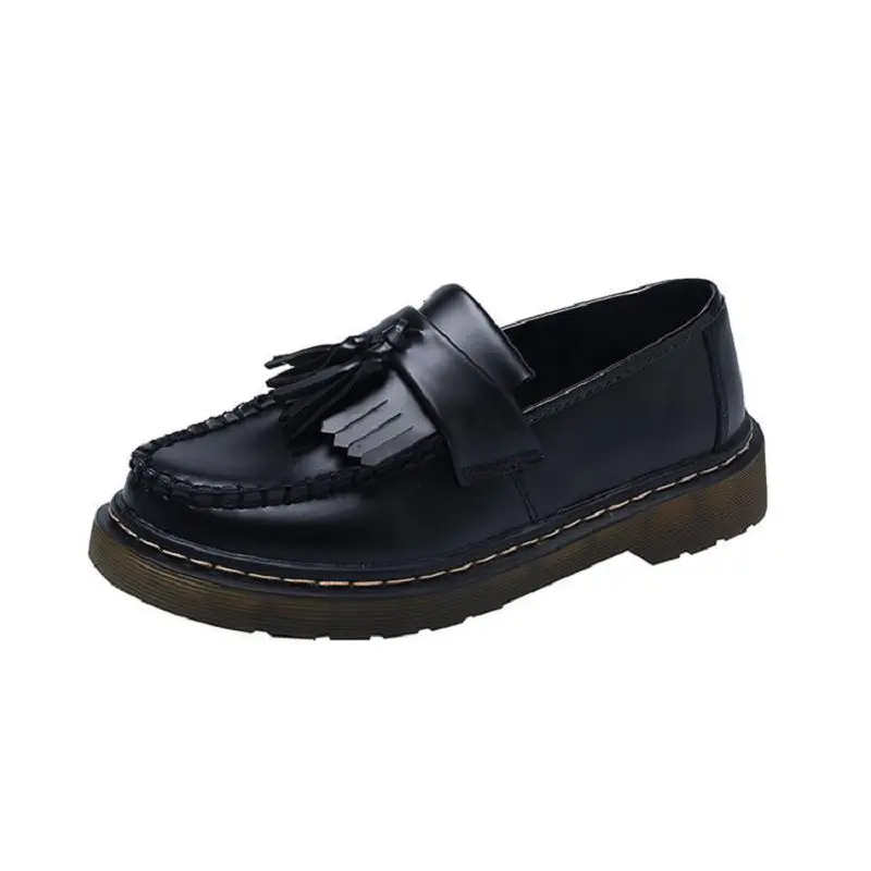 Women Tassel Loafer Brown Black Rubber Sole Flats College Style Shoes HY1
