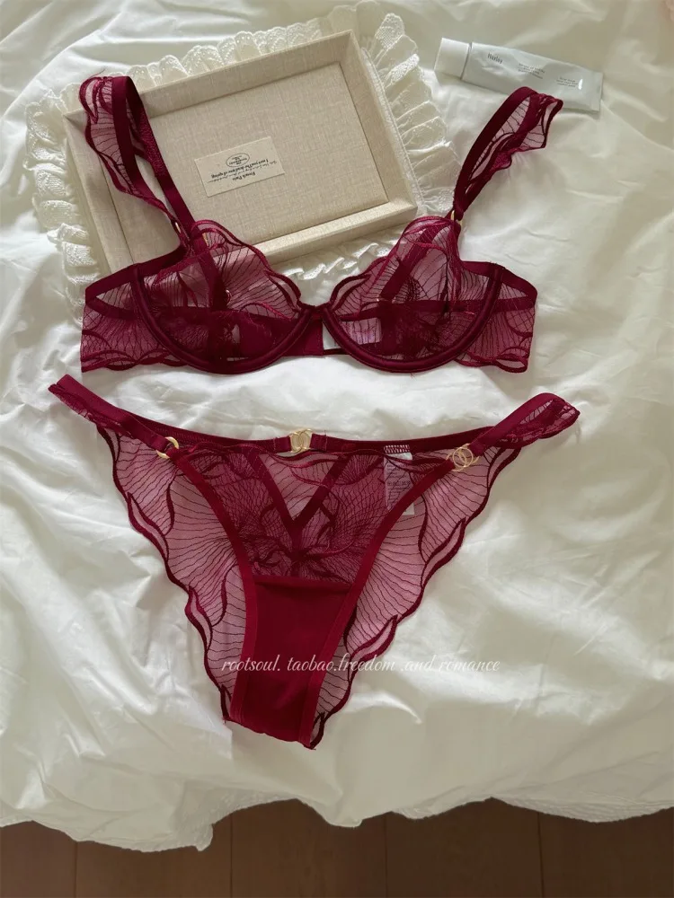Ensemble de soutien-gorge en dentelle brodée de fleurs françaises, Sexy, pur désir, Ultra fin, Push-Up, sans fil, confortable, Niche romantique, Bralette, S-XL ​ ​   MOYISU