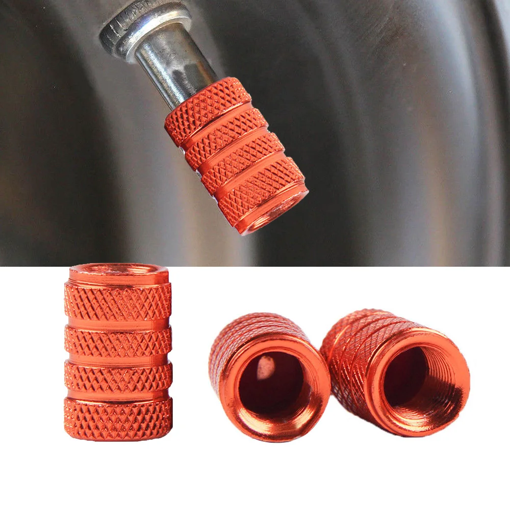

4x Orange Aluminum Car Tire Rim Valve Wheel Air Port Dust Cover Stem Caps Vehicle Accessories