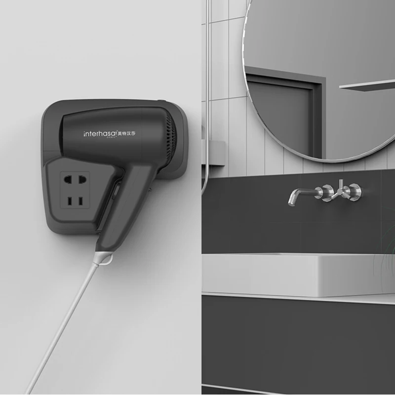 Hair Dryer With Socket Wall Mounted Hot Wind Low Noise for Bathroom Toilet