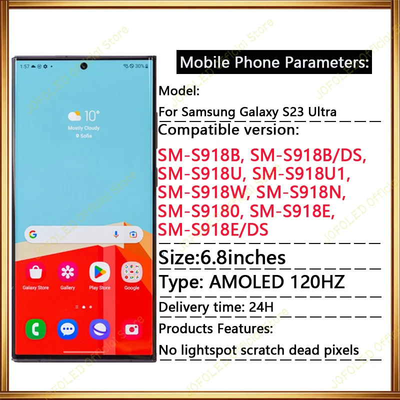 Display AMOLED 6.8' 120Hz per Samsung Galaxy S23 Ultra LCD con Cornice S921B S918U, Assemblaggio Display, Touch Screen Digitizer - Image 2