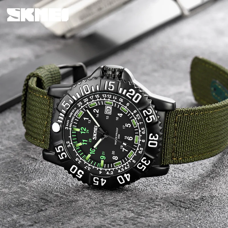 SKMEI Fashion Sport Man Watch Nylon Strap Luminous Date Clock  Quartz Men's Waterproof Wristwatches Military Male Clock Reloj