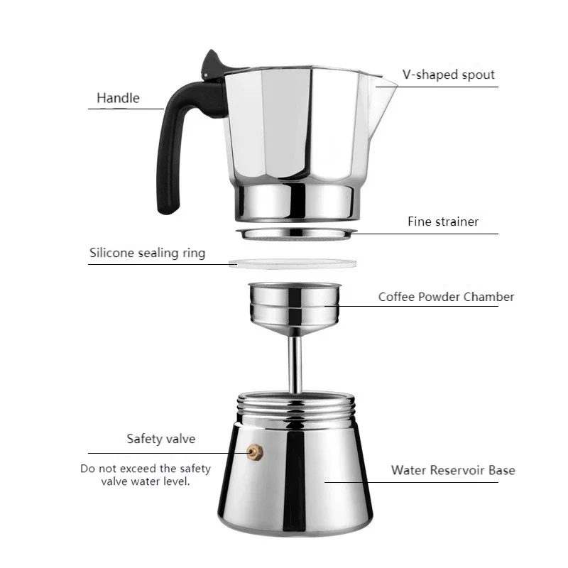 Stainless Steel Octagonal Coffee Pot Moka Pot Espresso Maker