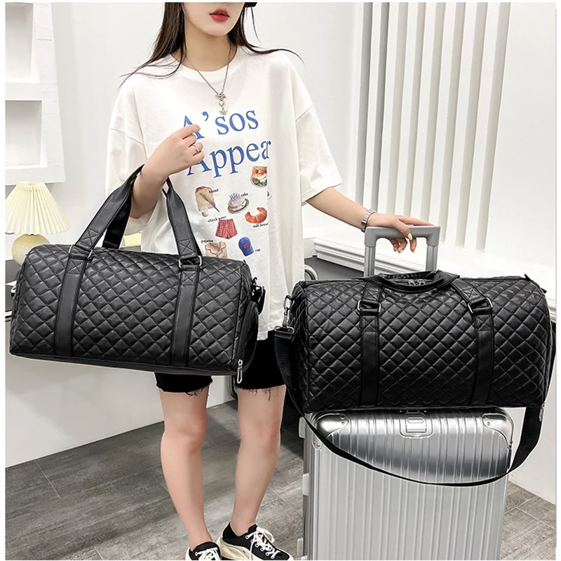 Duffle Tote Gym Fitness Bags for Woman PU Leather Handbag Travel Luggage Shoulder Sports Shoes Pocket Weekend Crossbody Bags 2