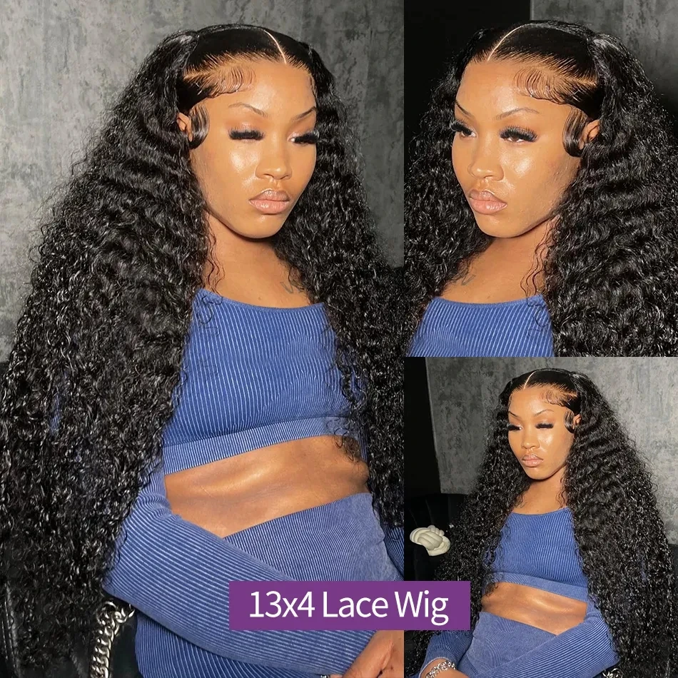 Deep Wave Curly Wigs 13x4 13x6 Transparent Lace Front Human Hair Wig 200% 4x4 Lace Closure Wigs For Woman Pre Plucked MYLOCKME,human hair wig