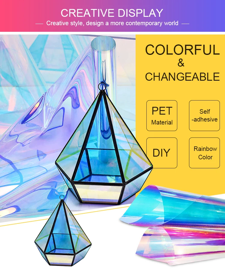Description Picture 5 of itemDecorative Iridescent Window Film Self Adhesive Glass Film Chameleon Rainbow Effect for Home Decal DIY Dichroic Window Sticker