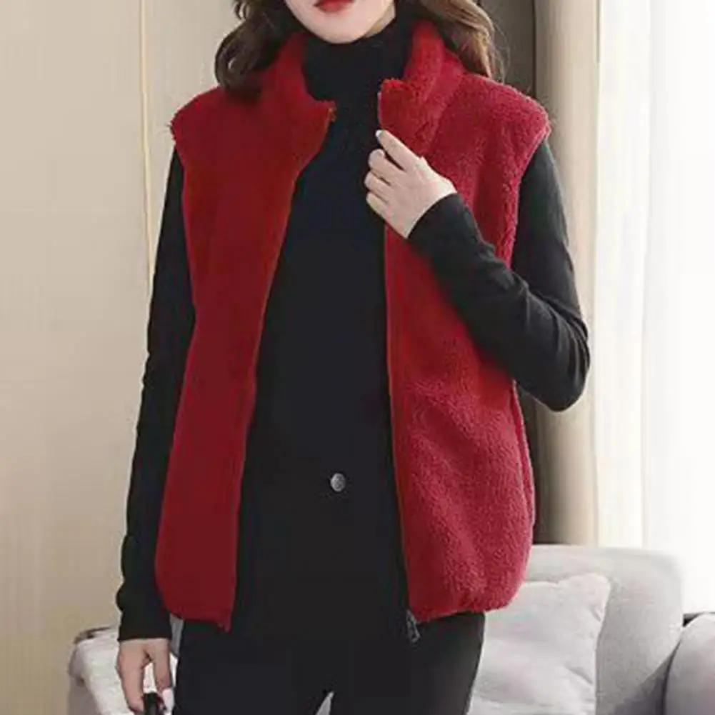 

Sleeveless Padded Waistcoat Women's Sleeveless Plush Vest with Stand Collar Zipper Closure Warm Winter Waistcoat with Neck