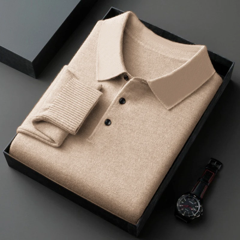 Animal Game luxury Mens Casual Polo Sweater Woolen Knit Polo Shirts Heavyweight Thermal Pullover Coats Cardigan Men Cold Blouse