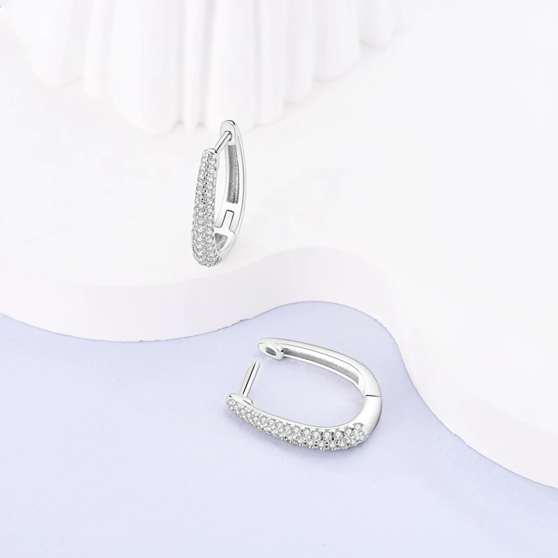Original 925 Sterling Silver Hoop Earrings Luxury Square Circle Heart Hoop Earrings For Women Girl Party Wedding Jewelry Gifts