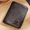 Genuine Leather Mens Wallet RFID Blocking Card Holder ID Money Bag Slim Male Trifold Multi Function Clutch Coin Purse Luxury 1