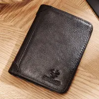 Genuine Leather Mens Wallet RFID Blocking Card Holder ID Money Bag Slim Male Trifold Multi Function Clutch Coin Purse Luxury 1