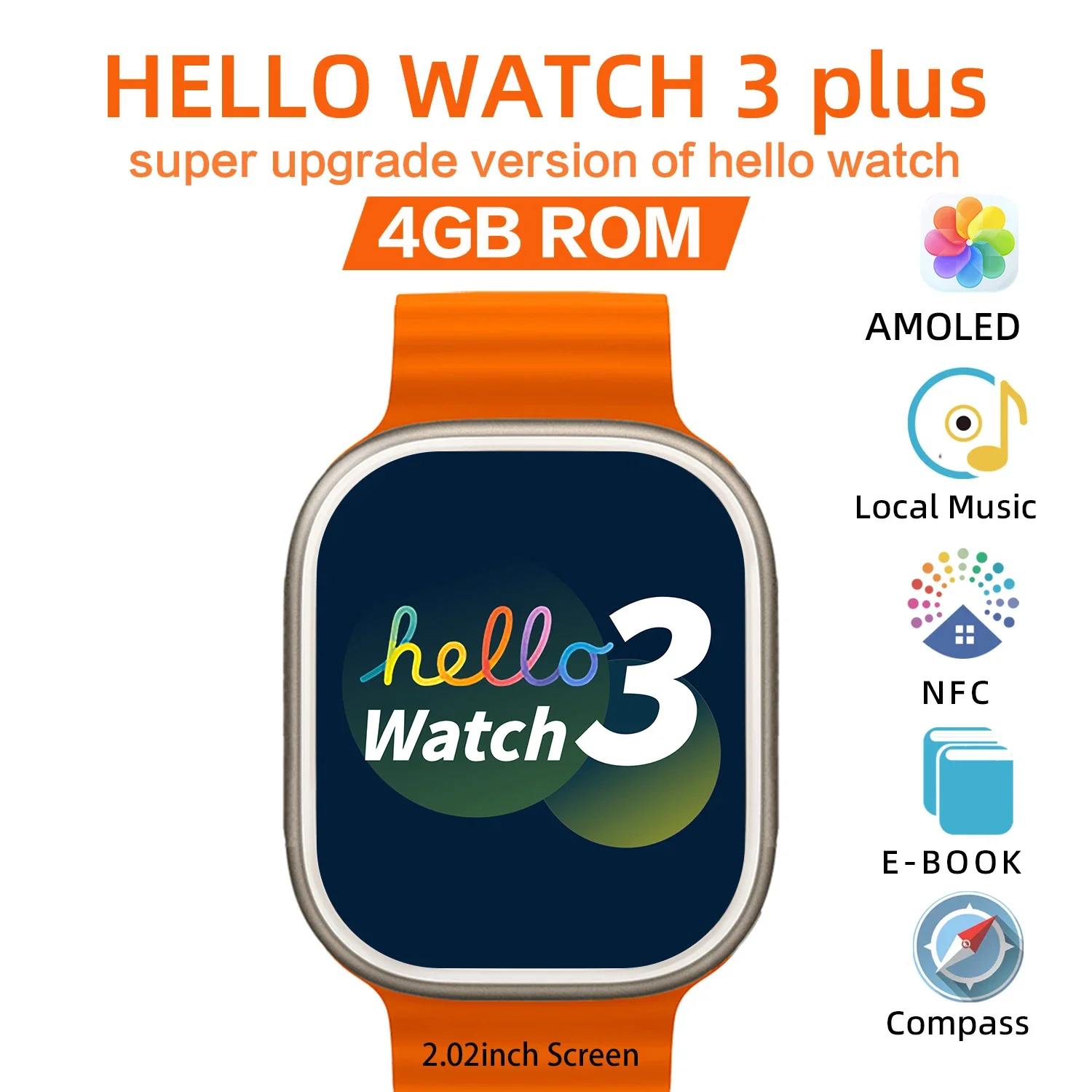 

Hello Watch 3 Plus AMOLED Smart Watch Women Men Always on Display NFC Compass Smartwatch 4GB ROM Photo Album for Android IOS New
