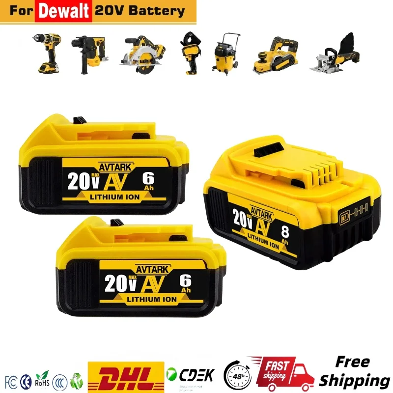 

Original DCB200 20V 8000mAh Lithium Replacement Battery For Dewalt 18V DCB184 DCB200 DCB182 DCB180 DCB181 DCB182 DCB201 DCB206