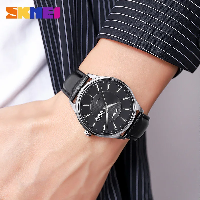 SKMEI Fashion Casual Genuine Leather Strap Watch For Mens Male