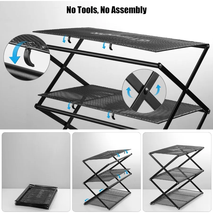 Shoe Rack for Entryway 4 Tier Foldable Shoe Rack Without Assembly Collapsible Metal Shoe Organizer Folding Shoe Storage Rack fo