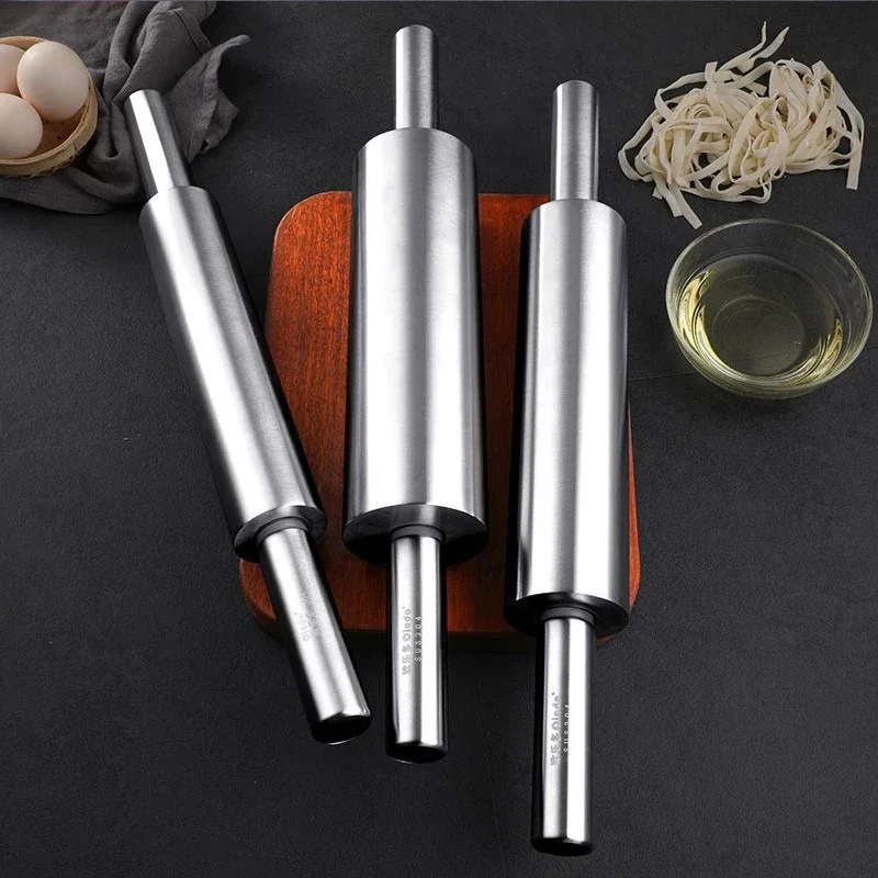 Stainless Steel Rolling Pin for Non-stick Dough Flour Stick Kitchen Cooking Baking Tools Accessories Pizza Roller With Handle Stainless Steel Rolling Pin for Non-stick Dough Flour Stick Kitchen Cooking Baking Tools Accessories Pizza Roller With Handle