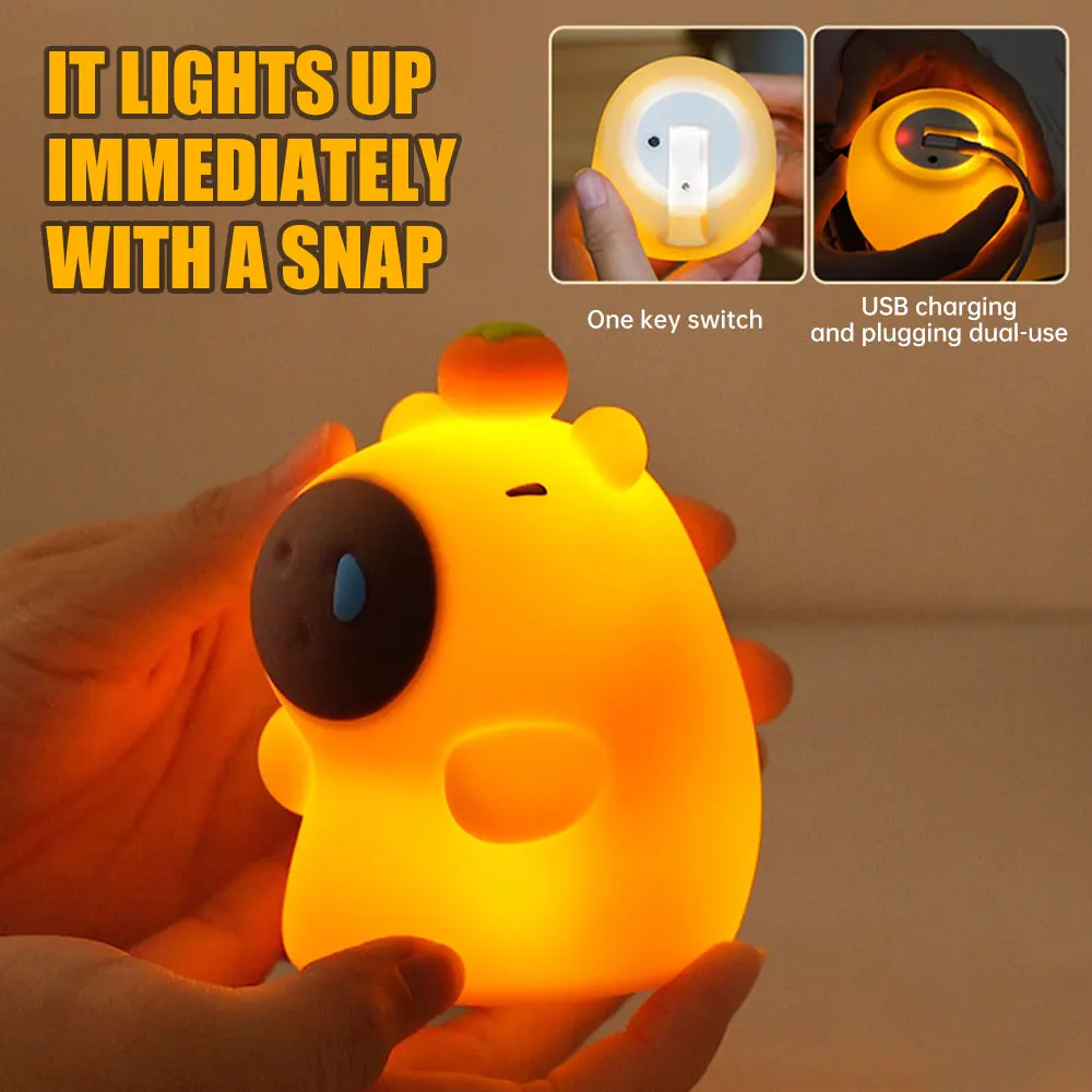 Cute Capybara Night Light Water Dolphin Pat Light USB Rechargeable Bedroom Night Home Lighting Gift for Kids