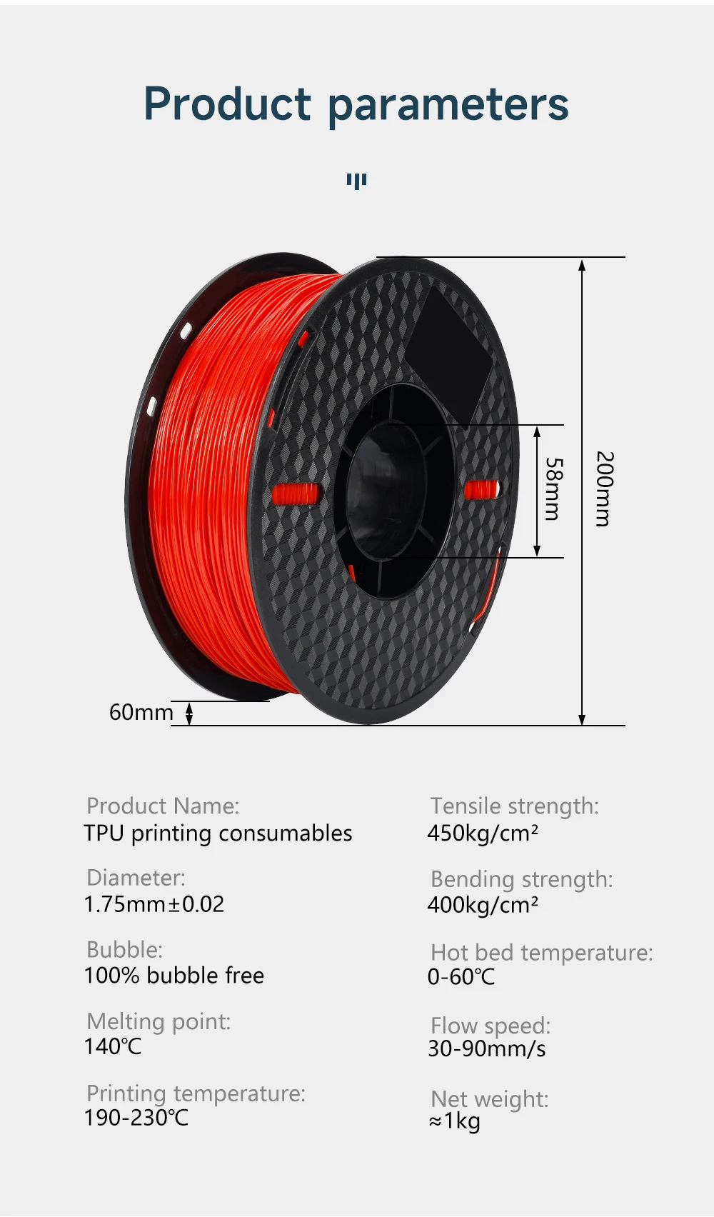 3d printer Filament TPU PLA PETG Plastic 1kg 1.75mm,Tangle-Free 