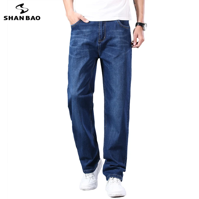 cotton stretch men's straight loose summer thin jeans spring classic casual lightweight jeans blue men jeans mens jeans jeans trousers denim trousers mens casual trousers
