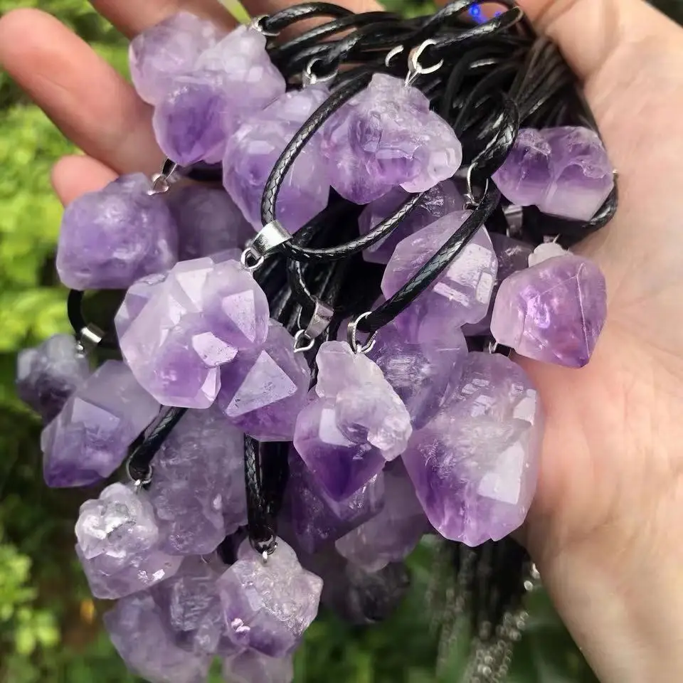 Natural Crystal Pendant Amethyst Rough Stone Necklace Wholesale