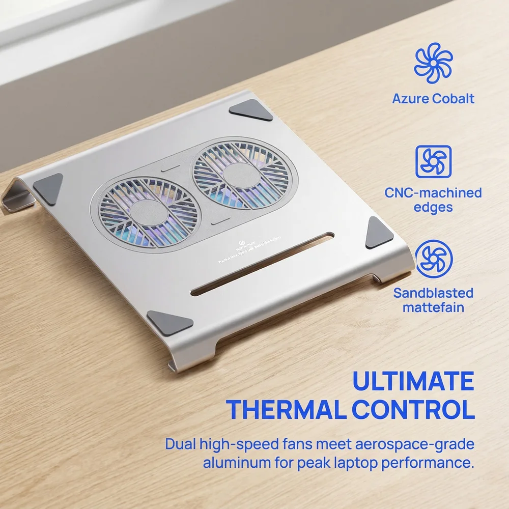 책상용 노트북 스탠드, 알루미늄 노트북 받침대, 12-17인치 노트북용 조용한 팬이 있는 인체공학적 컴퓨터 스탠드 노트북 쿨러