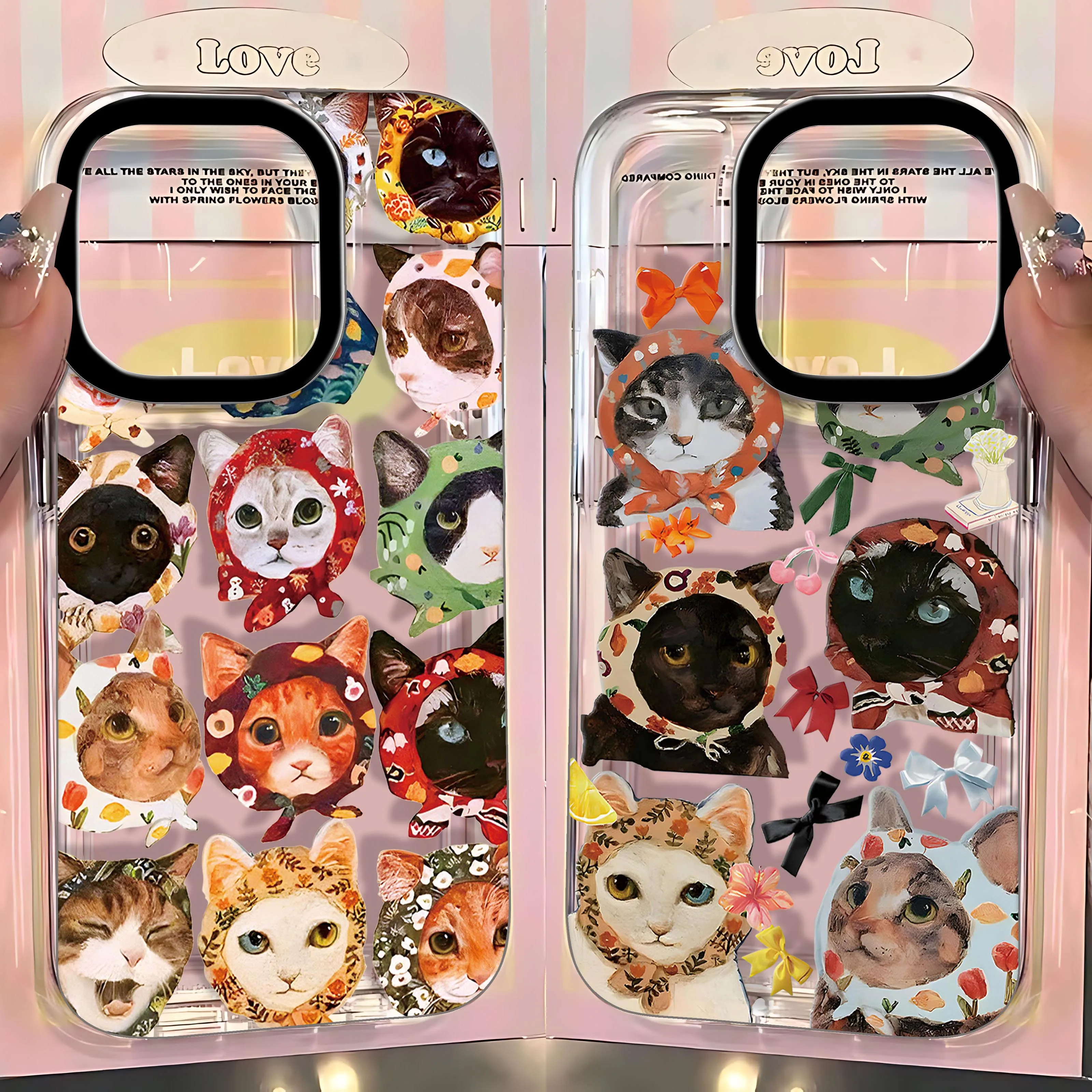 Lovely Colorful Cat Design Y2K Phone Case - Clear TPU Cover