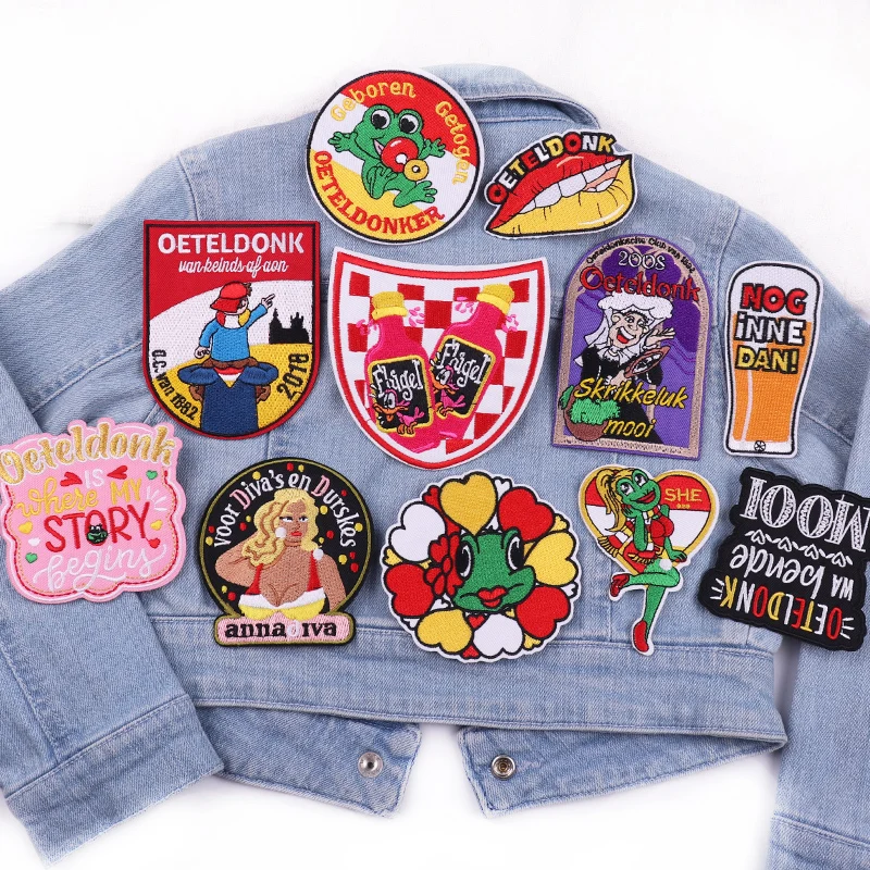 

Oeteldonk Emblem Embroidered Patches Carnival For Netherland Embroidery Patch Iron On Patches For Clothing Frog Sewing Patch DIY