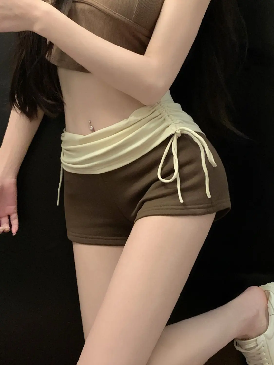 Sexy Shorts Women Drawstring Bandage High Waist Contrast Spring Summer Hot Shorts Fashion Casual Ladies Streetwear