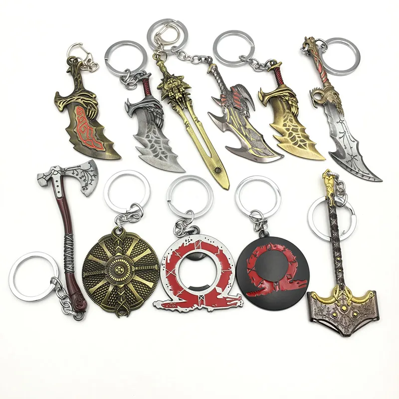 Game God Of War 5 Keychain Kratos Weapon Model Alloy Pendant llaveros Car Keyring Cosplay Fans Souvenir trinket