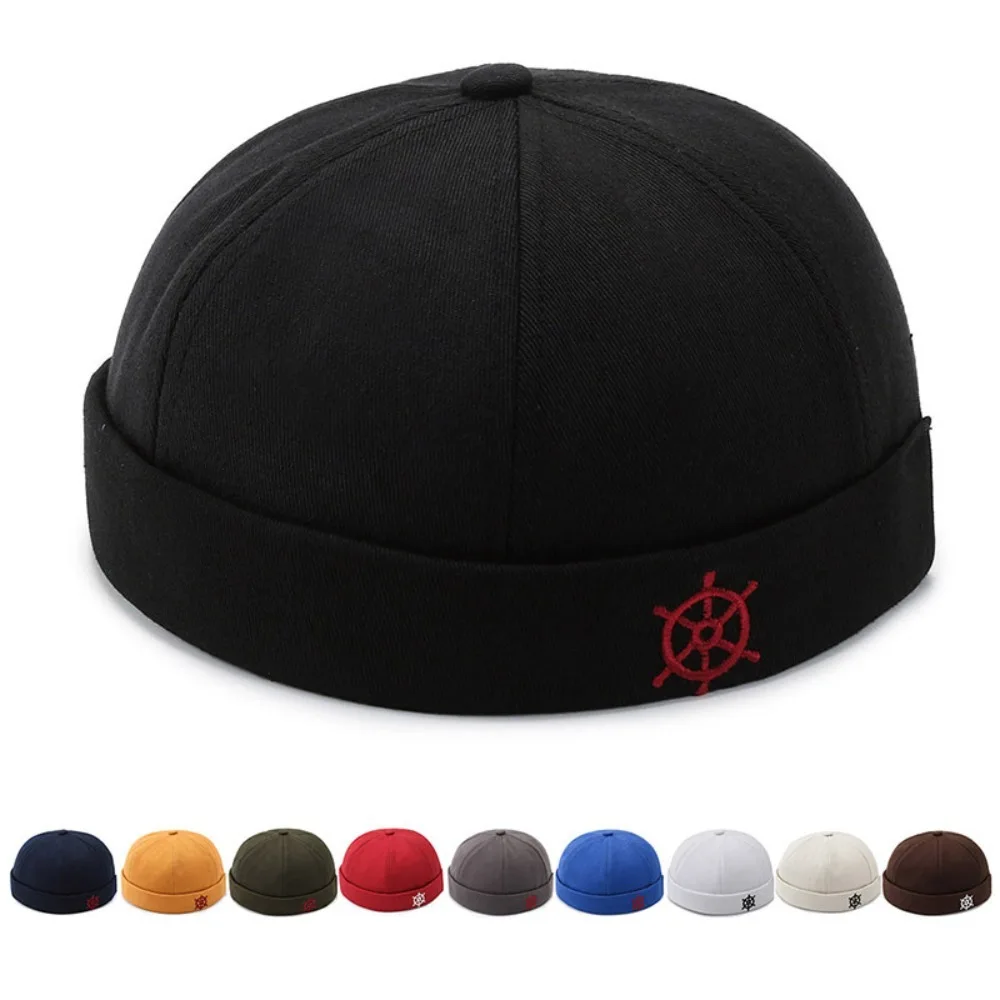 

Adjustable Round Hat 2024 Solid Cotton Docker Cap Vintage Brimless Skullcap Unisex