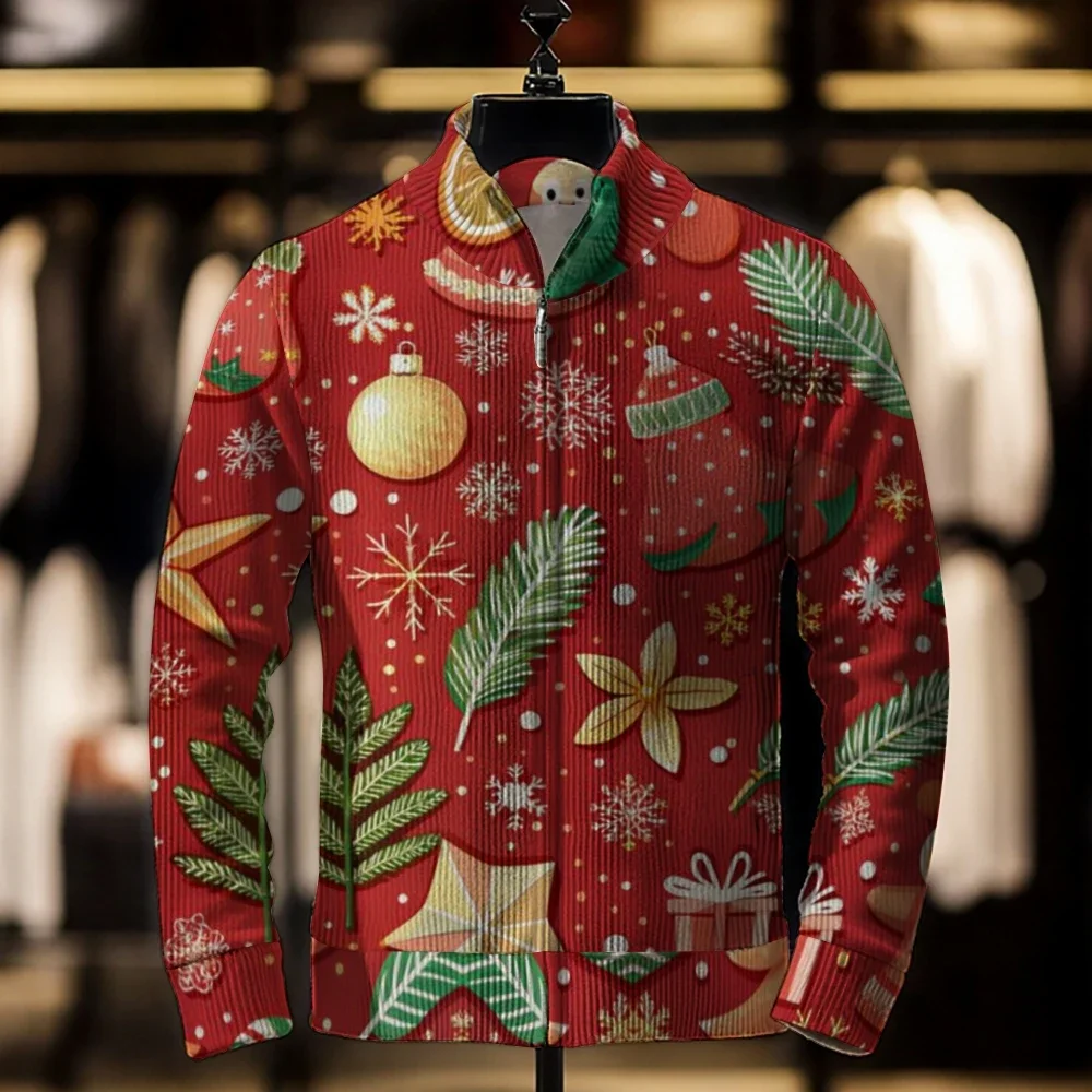 thumbnail image 1 of Chaquetas navideñas con cremallera para hombre, moda primavera otoño 2023, cárdigan de color para hombre, abrigos, suéter informal holgado, ropa de abrigo, suéter para hombre, 1 of 5