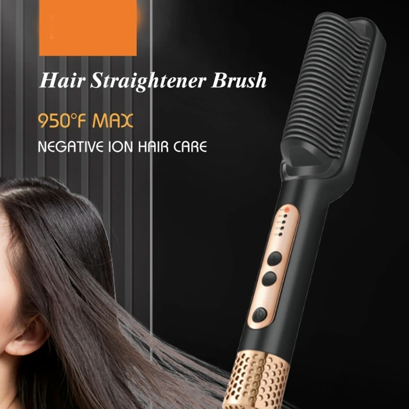 Hair Straighteneing Brush Negative Ion Hair Straightener Brush with 5 Temp Settings Quickly Heating & Anti-Scald Comb