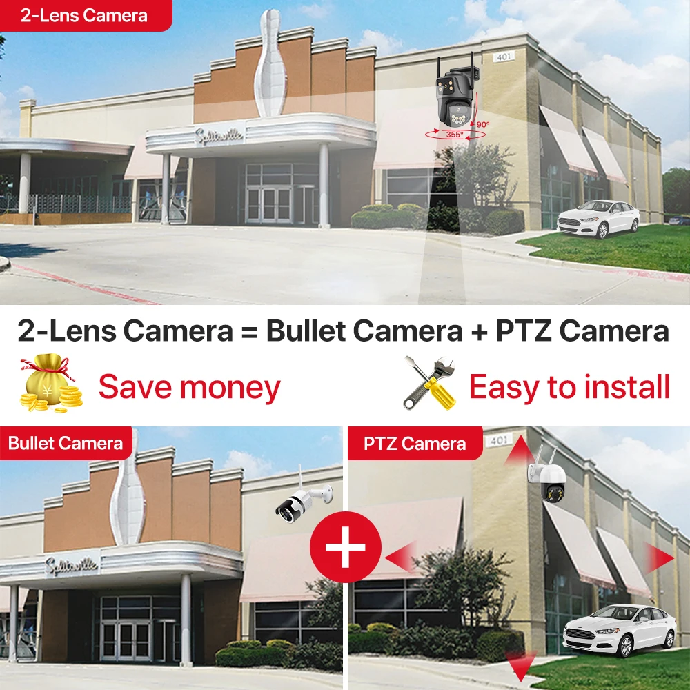 屋外IPzデュアルレンズ,IPカメラ,ai自動追跡,双方向オーディオ,cctv p2p,4k,8mp hd,wifi ip,4mp  AliExpress