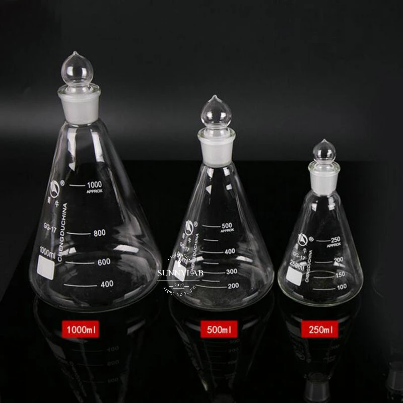 Lab Borosilicate Glass Erlenmeyer Conical Flask 1 Pcs/Lot 50ml to 1000ml #19 #24 #29 #34 Ground-in Stopper
