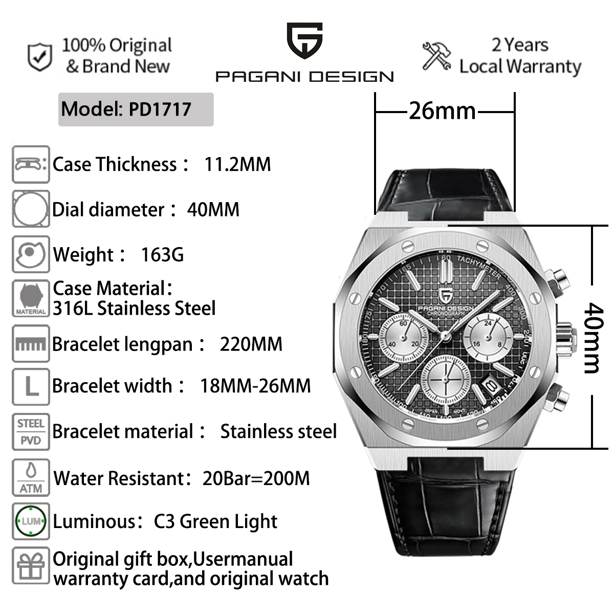 2022 New PAGANI DESIGN Men\'s Sports Quartz Watches Top Brand Stainless Steel 100M Waterproof Chronograph relogio masculino