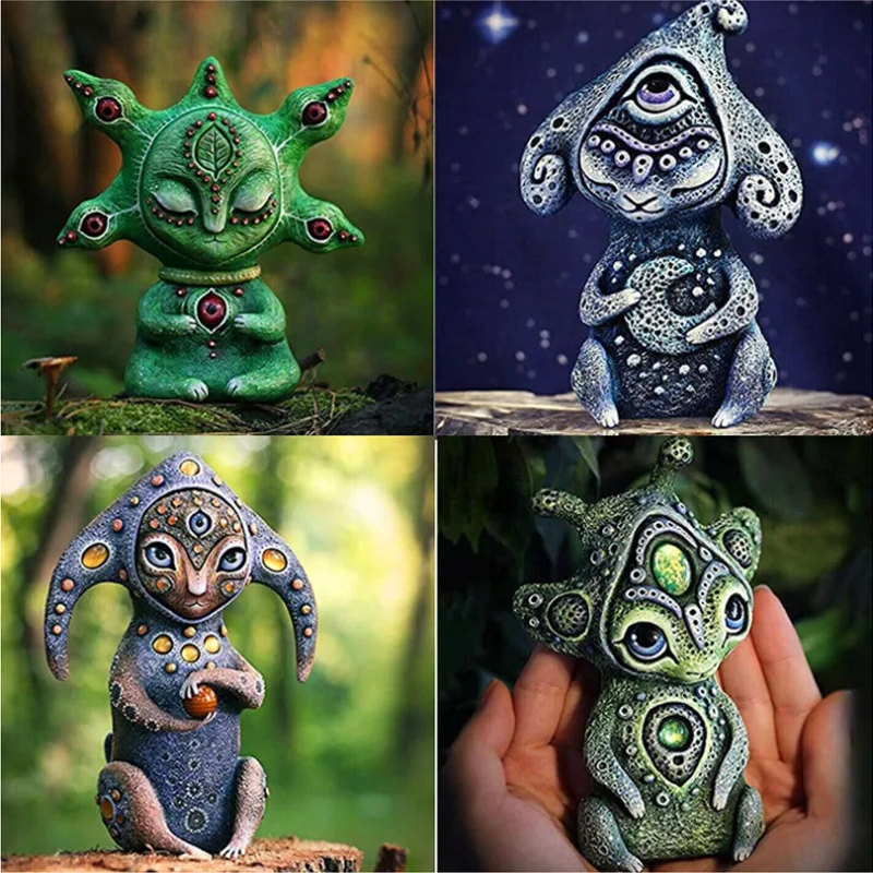 

Resin Alien Elf Garden Decoration Artificial Painting Statue for Backyard Home Decorations Art Accessories Elves Desk Decor Gift