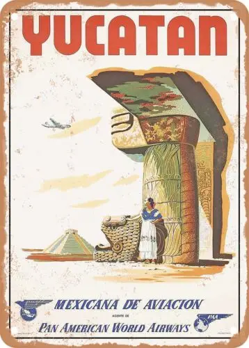 Металлический знак-1950s юкаттан Мексиканская авиационная винтажная Ad