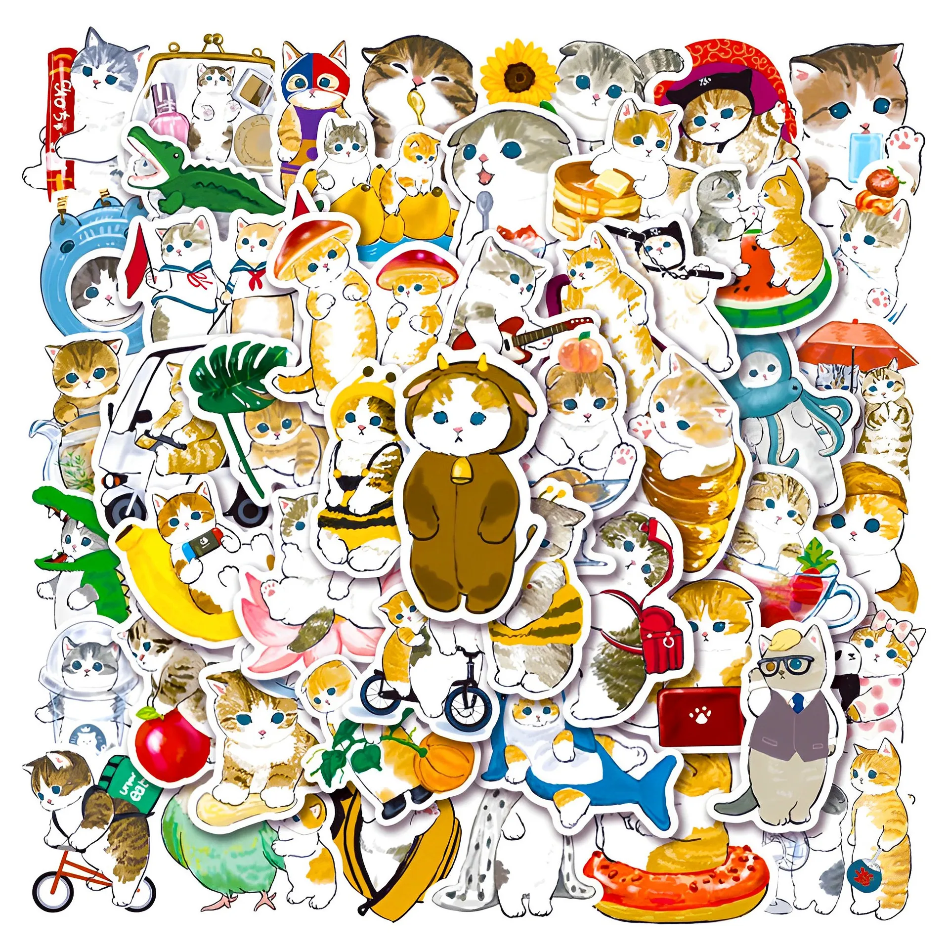 

10/30/50PCS Cute Cat Stickers Funny DIY Toy Decals for Kid Gift Wall Luggage Skateboard Guitar Car Waterproof Decoration Sticker