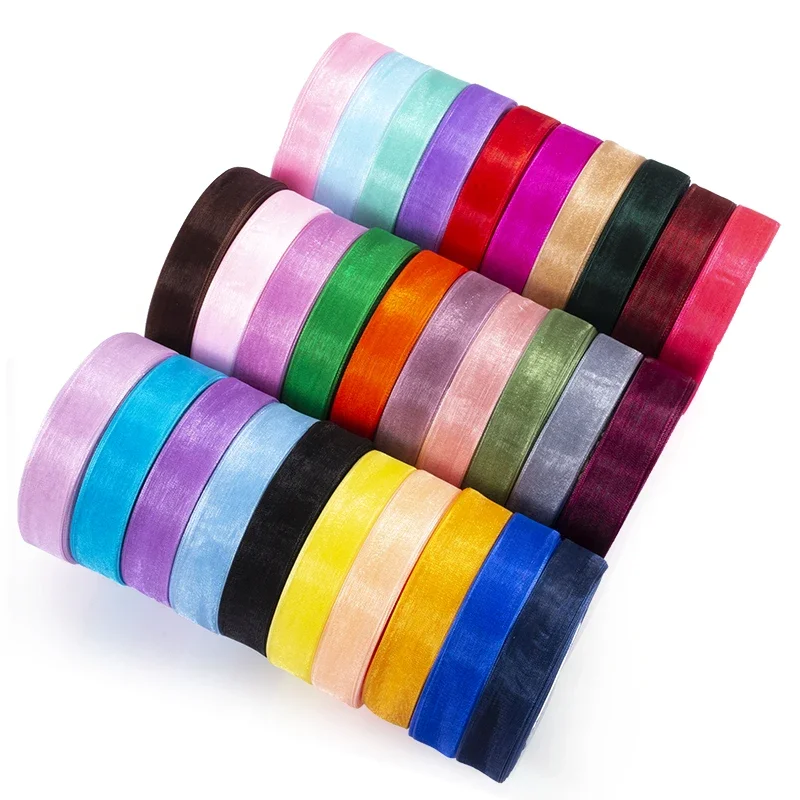 50Yards Organza Ribbon 12/15/20/25/40mm Gift Bows Wrapping Decoration Christmas Party Silk Ribbons Lace Fabric