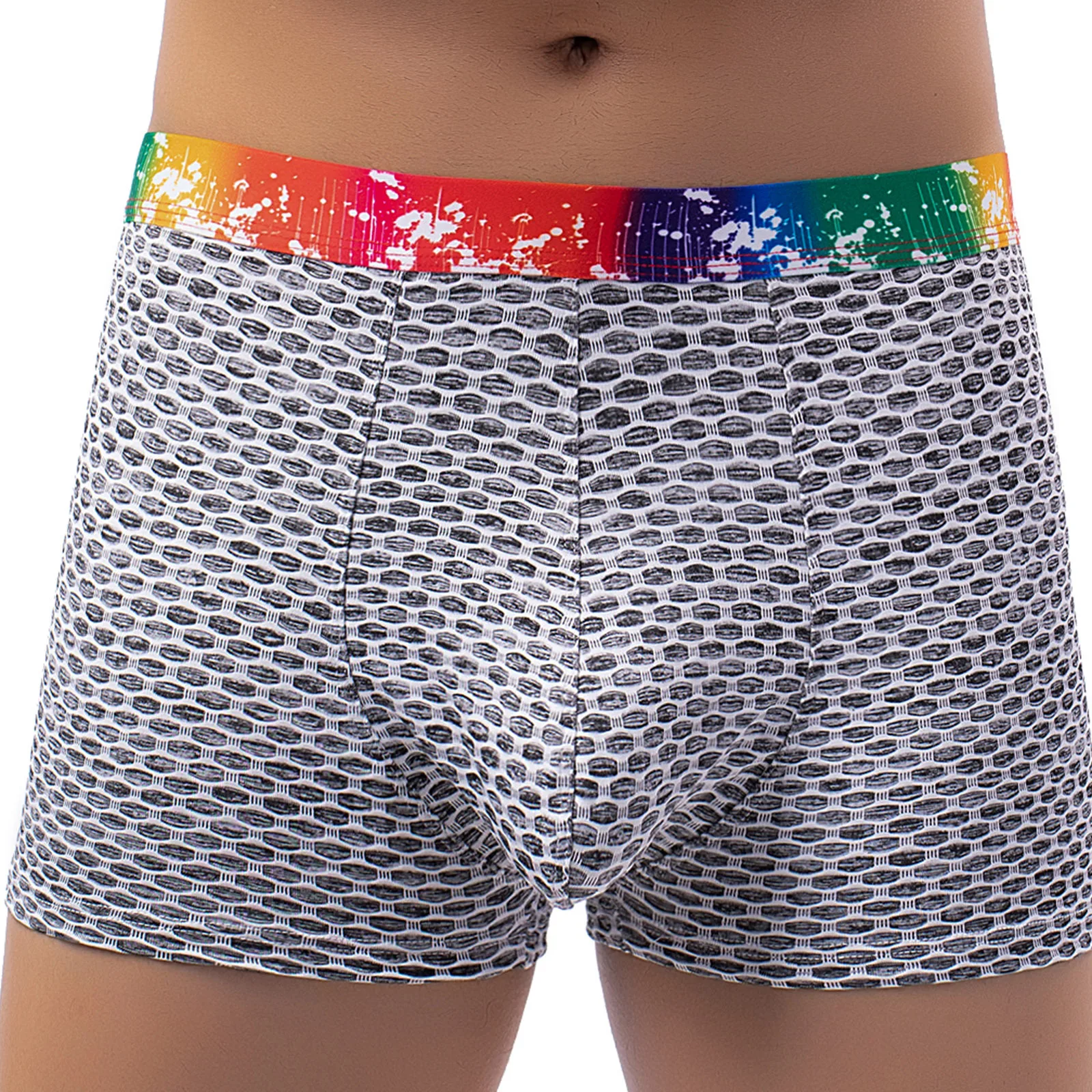 

Men's Rainbow Belt Boxerdaily Mesh Style Breathable Boxer Pants U-shaped Bag Tight Package Boys' Underwear