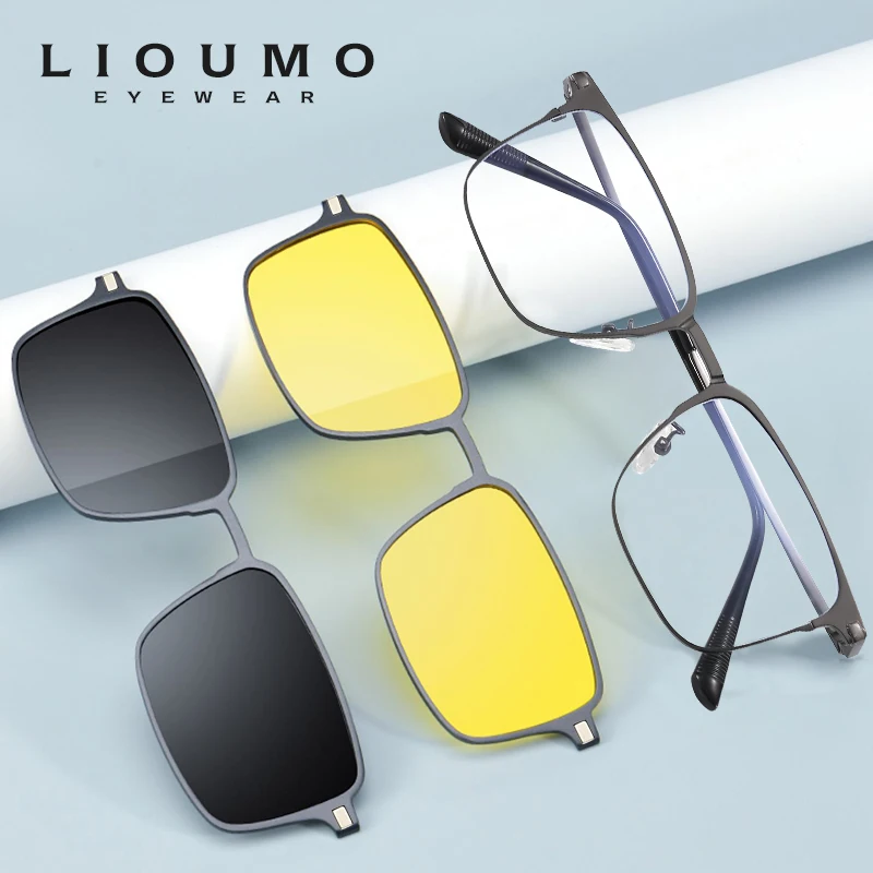 Lioumo New Style 3 In 1 Magnet Clip On Occhiali Da Sole Uomo Clip Polarizzate Occhiali Magnetici Donna Uv400 Eyewear Gafas De Sol Hombre