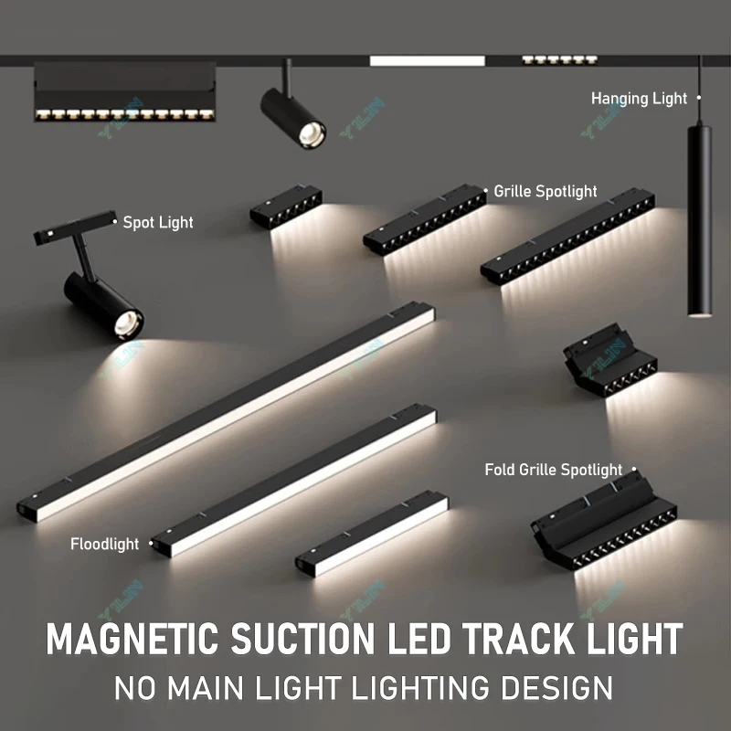 Magnetic Track Light 48V Led Grille Flood Lamp Spotlight Ceiling Lamp Track Rail Line Lights No Main Light Lighting Design