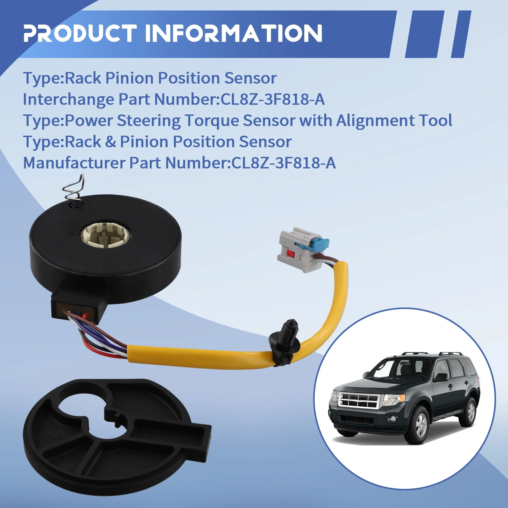 CL8Z-3F818-A Black Power Steering Torque Rotary Sensor W/alignment For Mercury Mariner Ford Escape 2008-2012 CL8Z3F818A
