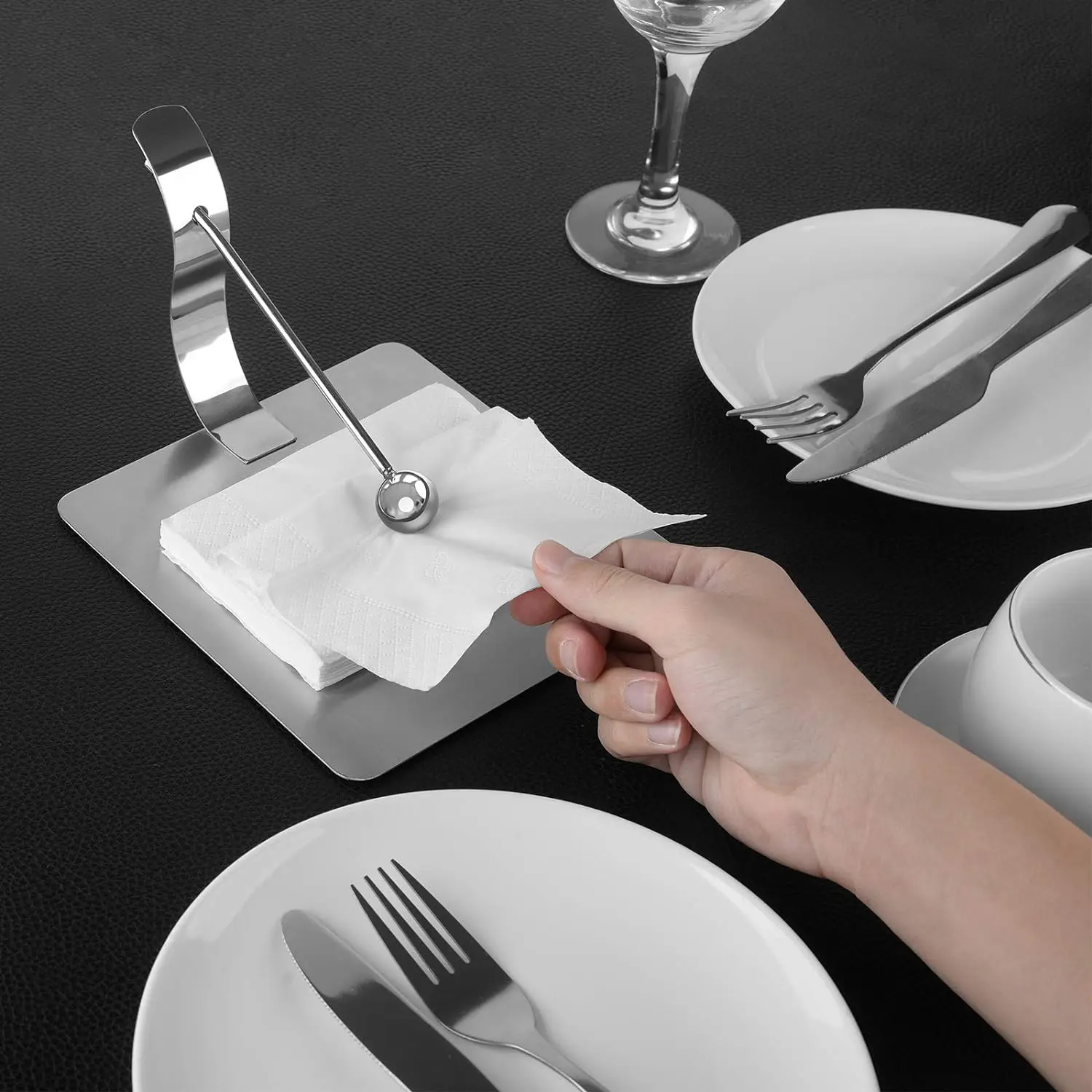 Napkin Holder for Tables, Napkin Holders for Kitchen, Modern Stainless Steel Dinner Flat Paper Napkin Tray 6.7 x 6.5 Inch 3