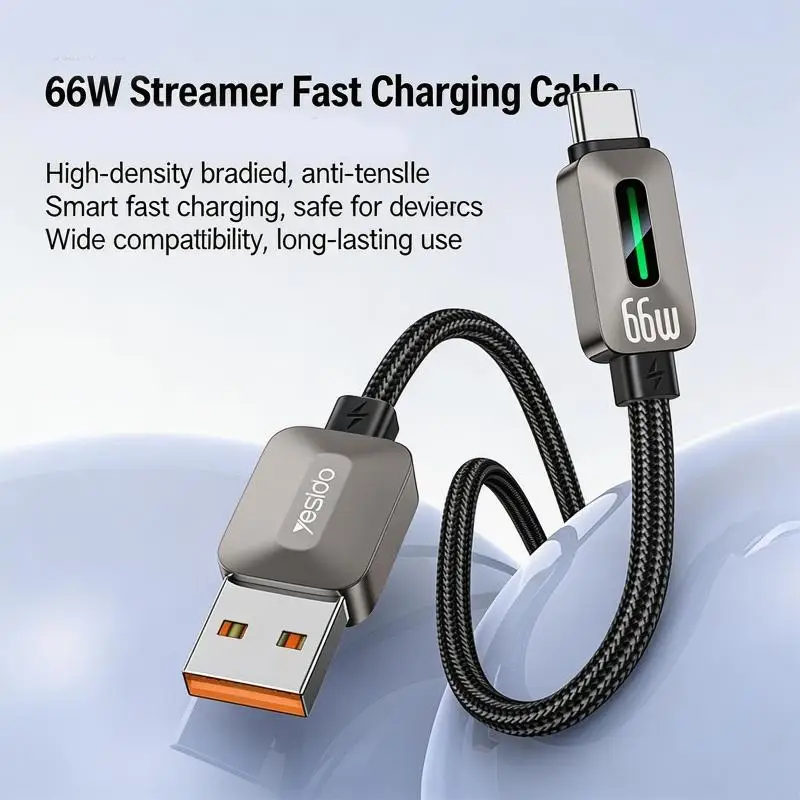 Q6PA 66W 고속 충전 USB A-유형 C 케이블, 지능형 LED 표시기 및 빠른 충전 및 데이터를 위한 편조 디자인