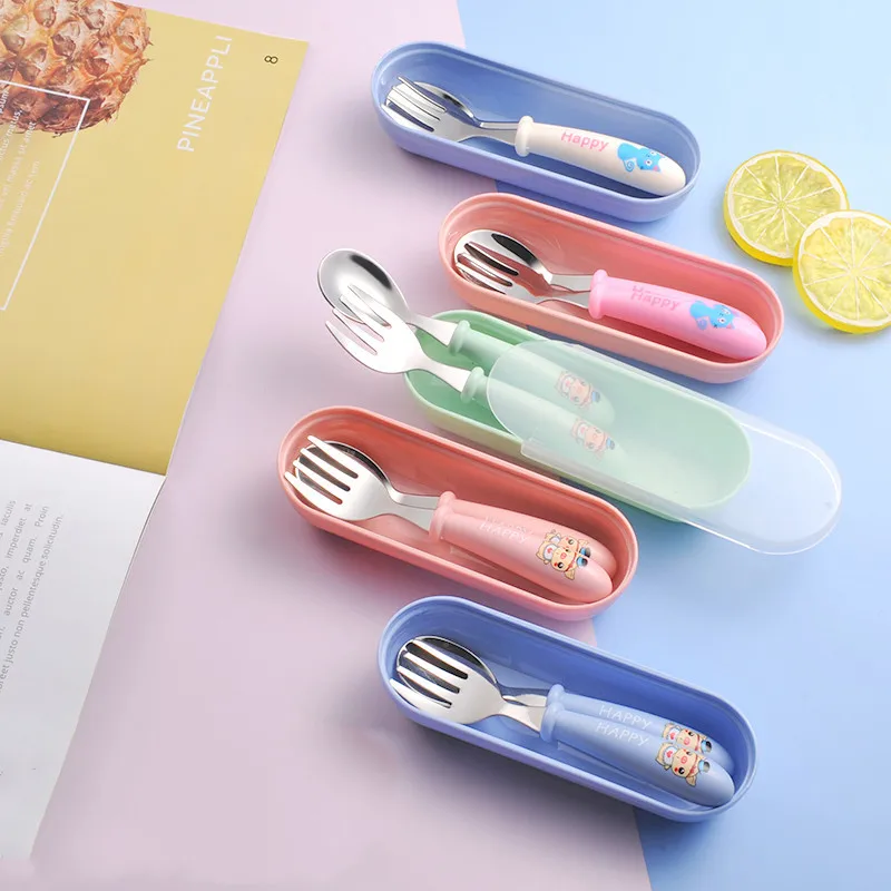 Baby Feeding Tableware Set Children Utensil Stainless Steel Toddler Dinnerware Cutlery Cartoon Infant Food Feeding Spoon Fork fork spoon set,stainless steel cutlery set,baby cutlery